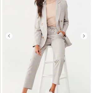 Plaid Double-Breasted Blazer + drawstring pants S